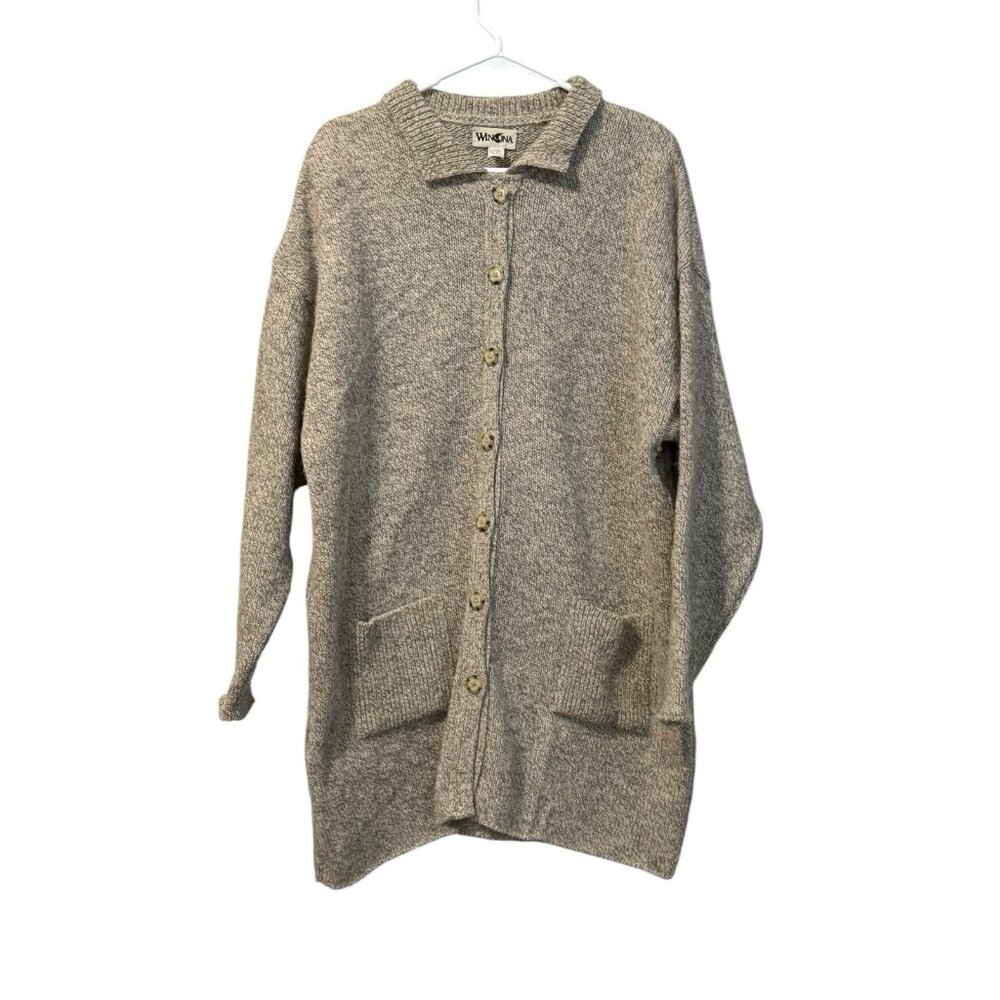 Winona Women's Cardigan Sweater Wool Blend Oatmeal Made In USA Size Large VTG